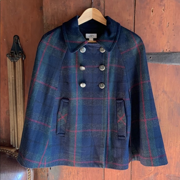 Ann Taylor LOFT Wool Plaid Cape Coat XS S - Picture 9 of 9